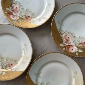 Antique Hand Painted Nippon Plate – Roses & Gold  | Japan | Set Of 4